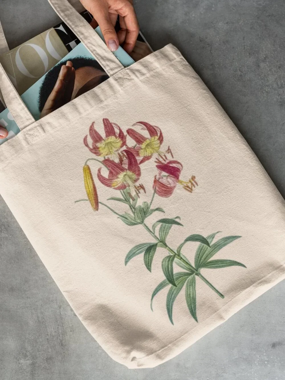 Turban Lily Vintage Floral Print Graphic Canvas Tote Bag